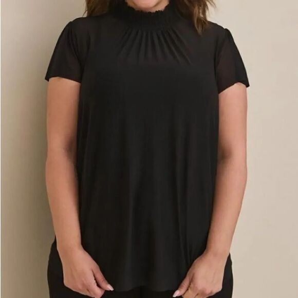 Torrid Chiffon Mock Neck Flutter Sleeve Transparent Top  Blouse Sz 1 Office NWT - Picture 1 of 11